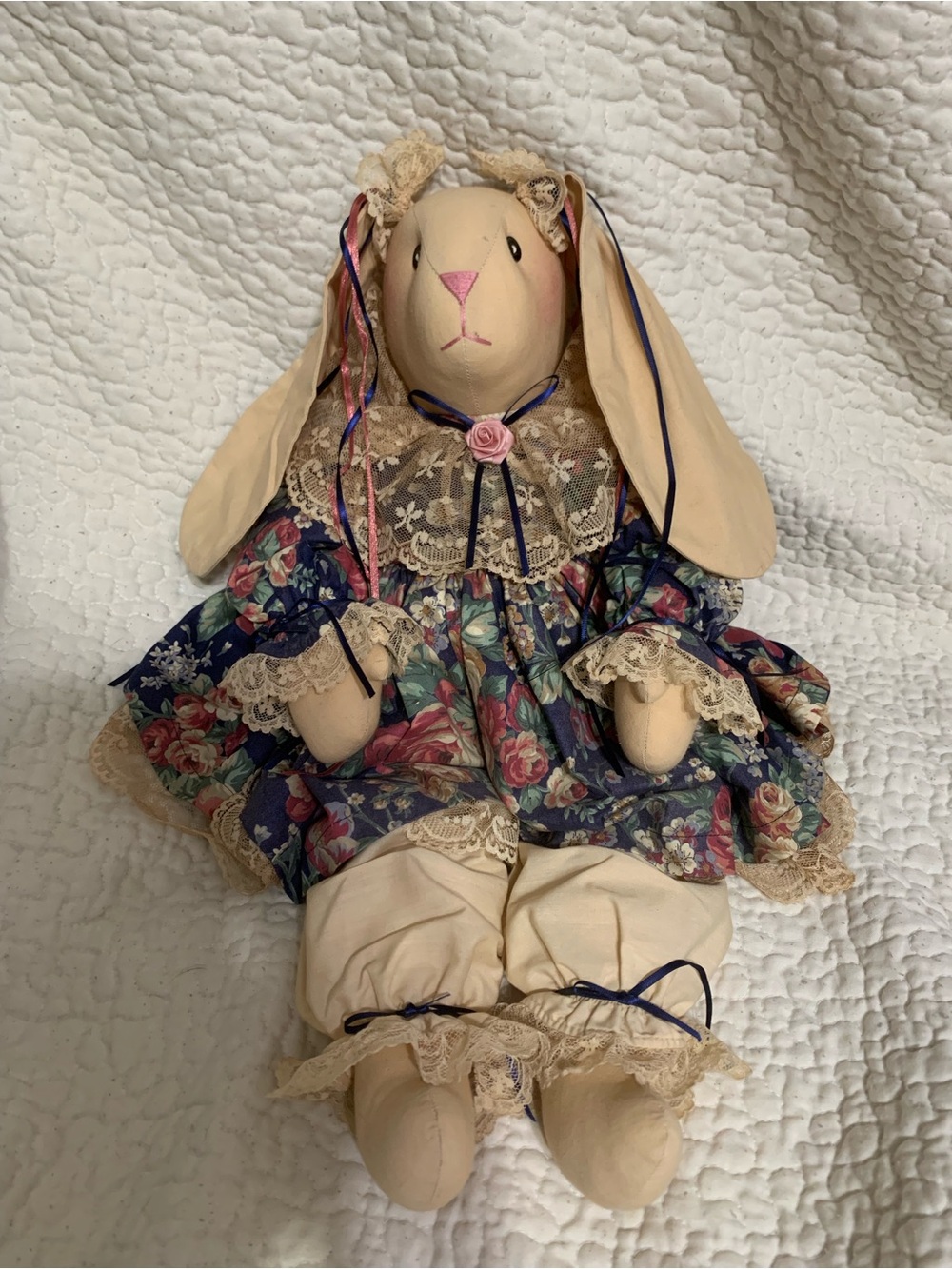 Vintage 1993 Handmade Folk Art Bunny Rabbit Doll Signed Joy Johnson